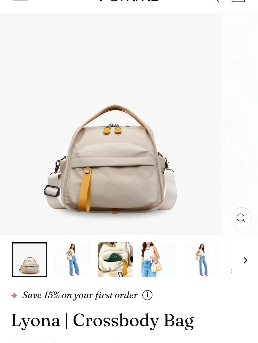 Lyona Crossbody Bag in Cream with Yellow Trim